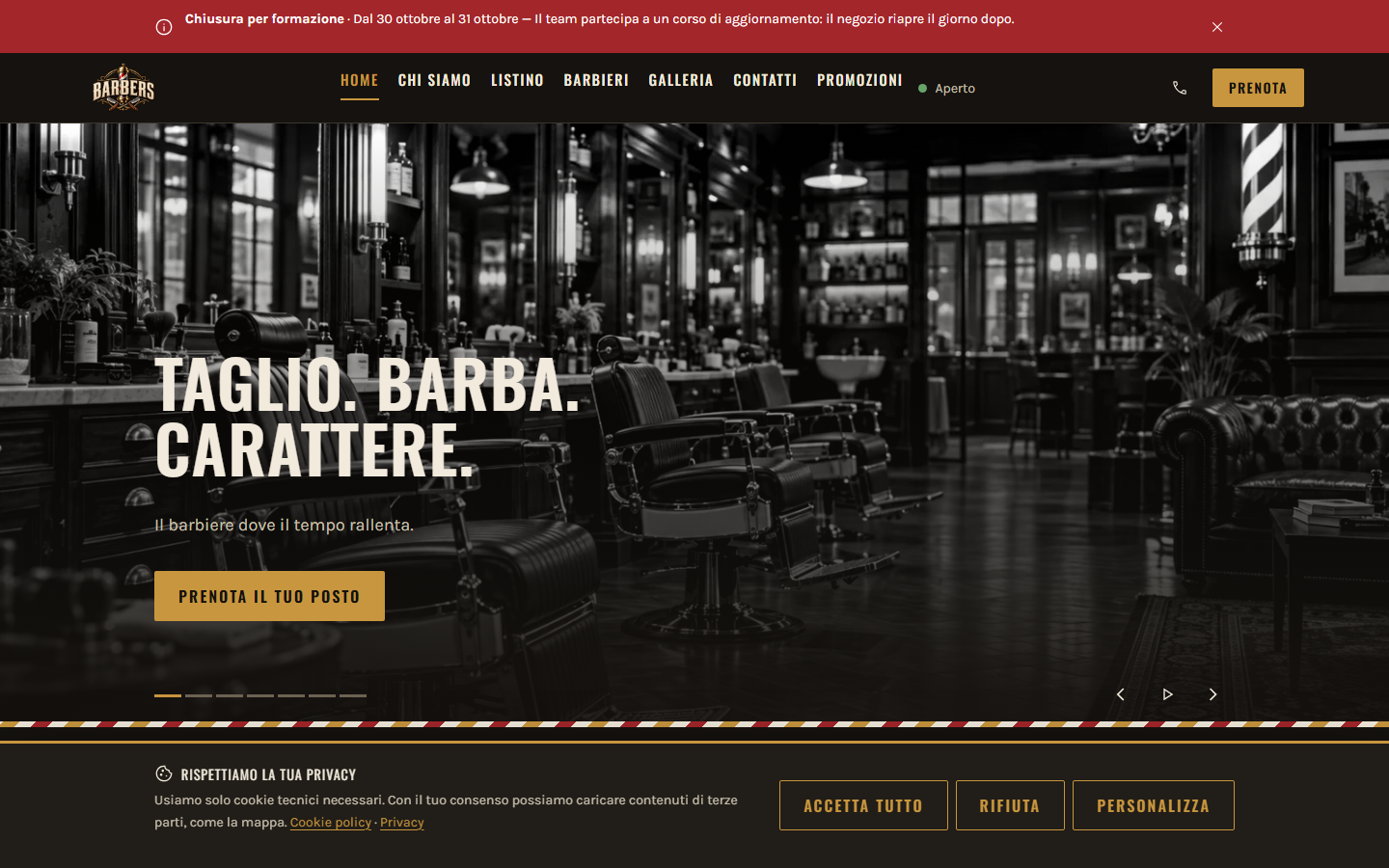 Anteprima della home del sito Barbers Mono